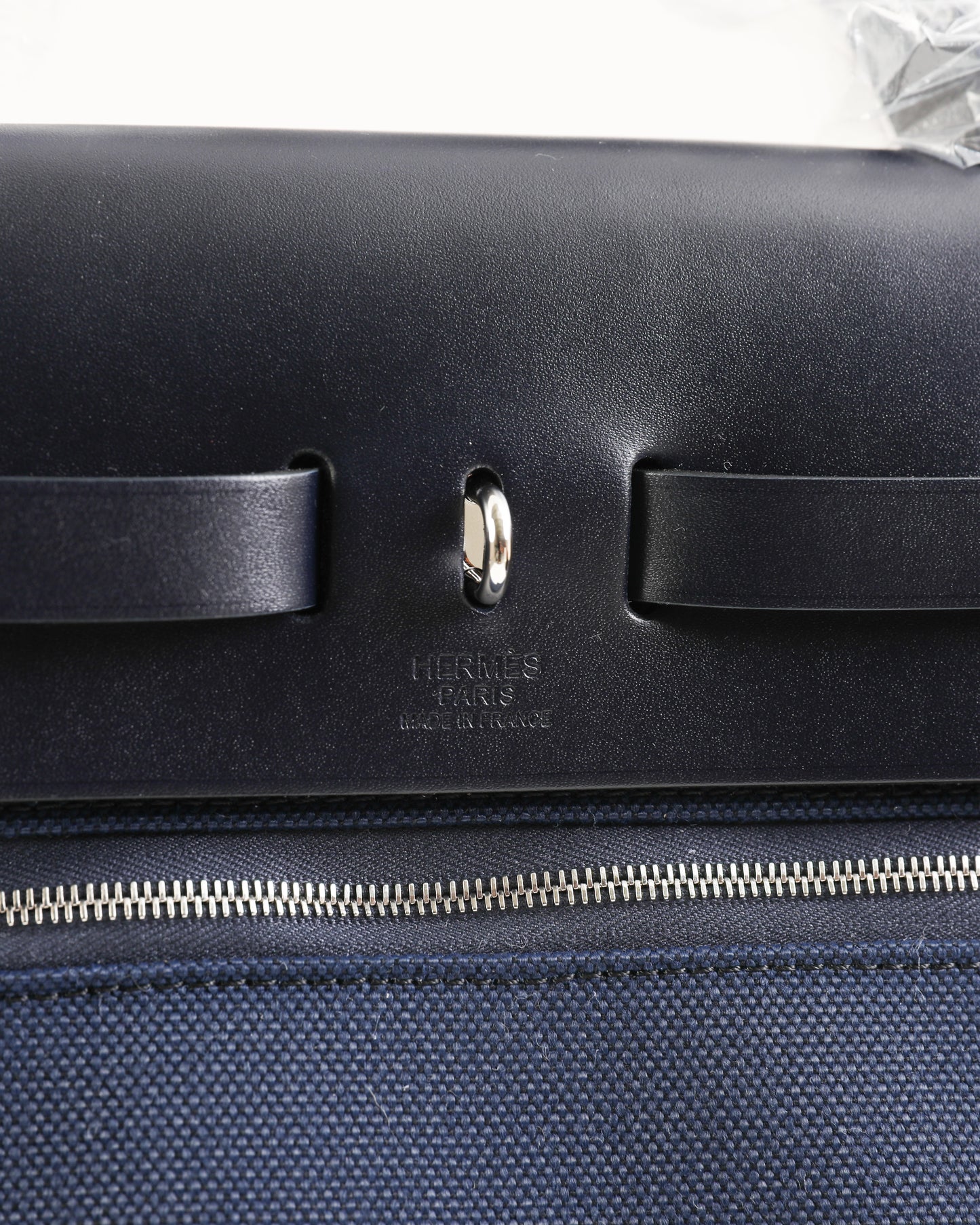 Herbag 31 Bag Retourne Ecru Blanc Noir/Bleu Indigo Toile Quadrille Viking Laiton with Palladium Hardware