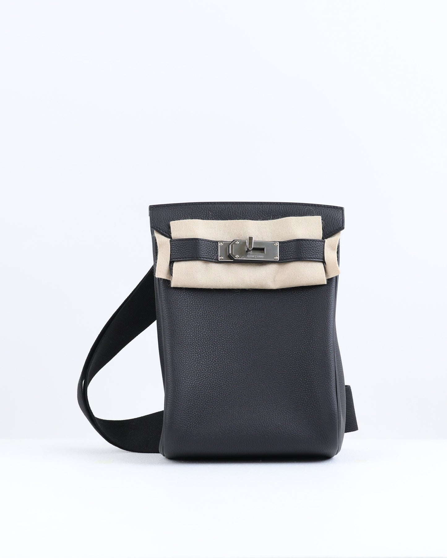 Hac a Dos PM Backpack Black in Togo Leather with Palladium Hardware