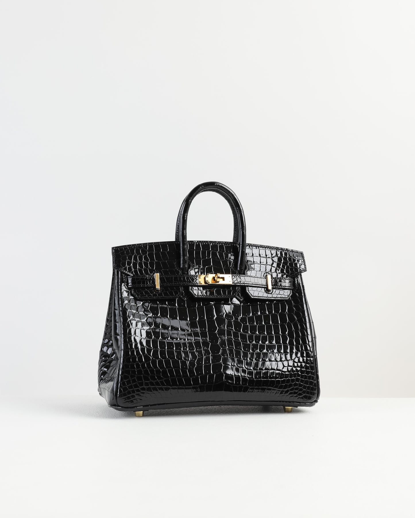 Birkin 25 in Black Shiny Porosus Crocodile with Gold Hardware