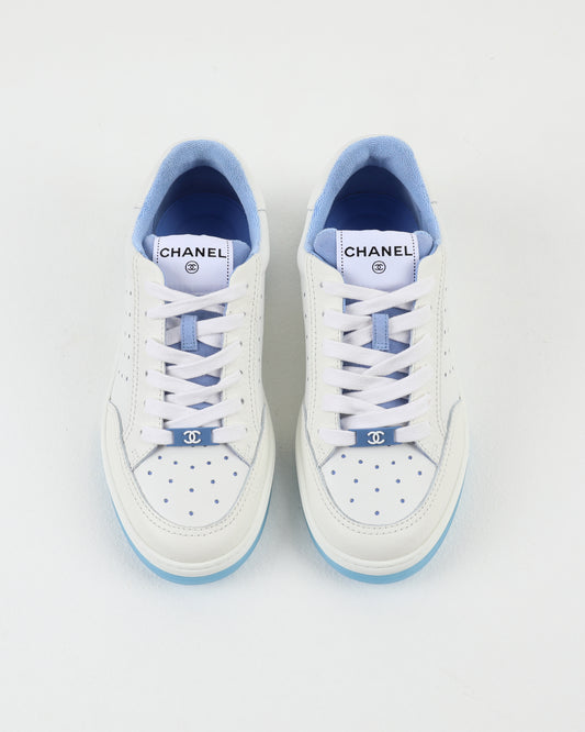 Chanel Low Top Sneaker Perforated Leather Blue Lace Detal