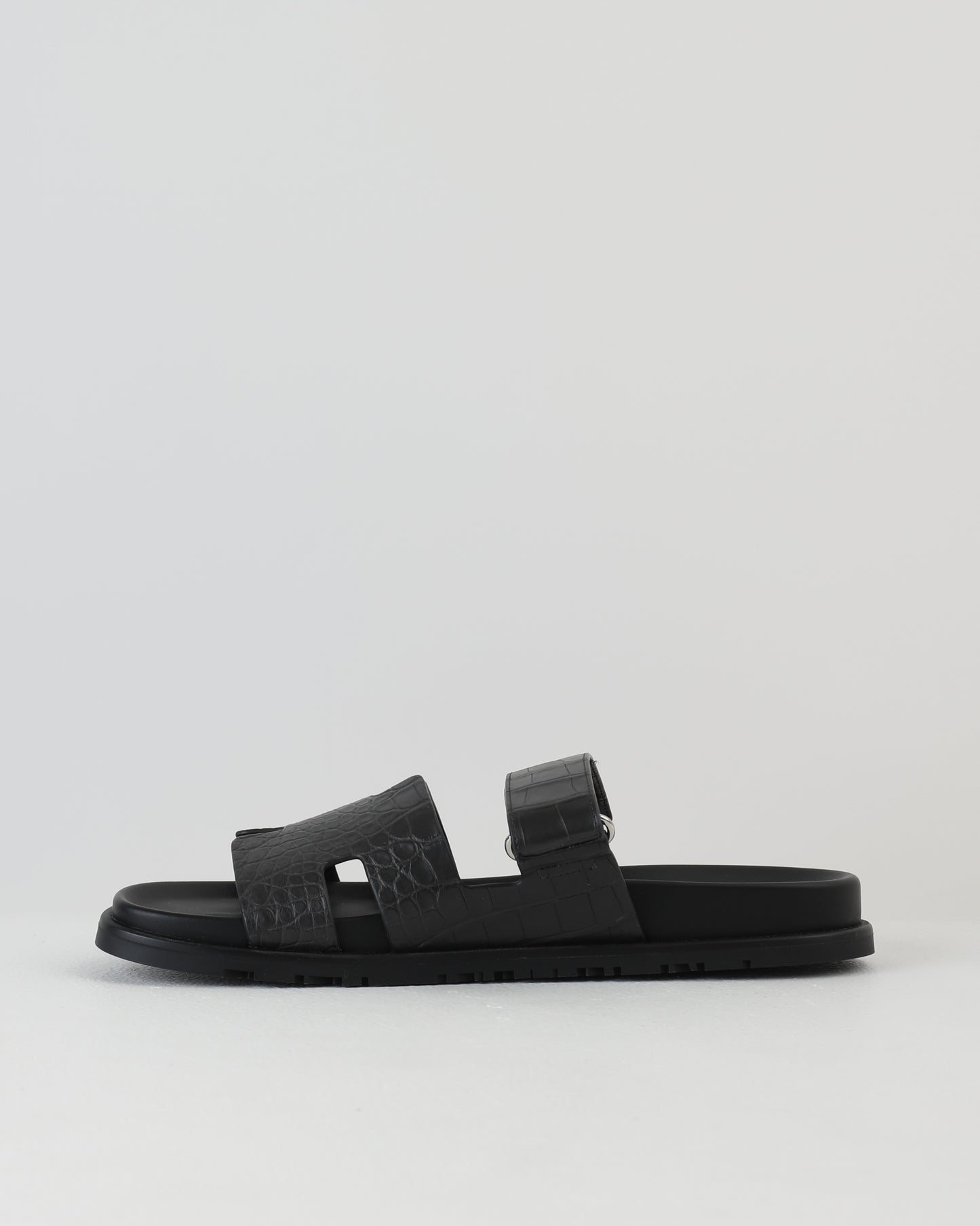 Chypre Sandal in Black Crocodile Leather