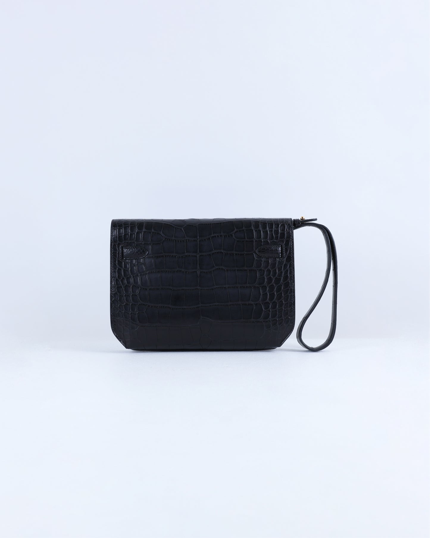 Kelly Depeches 25 Black Matte Alligator with Gold Hardware