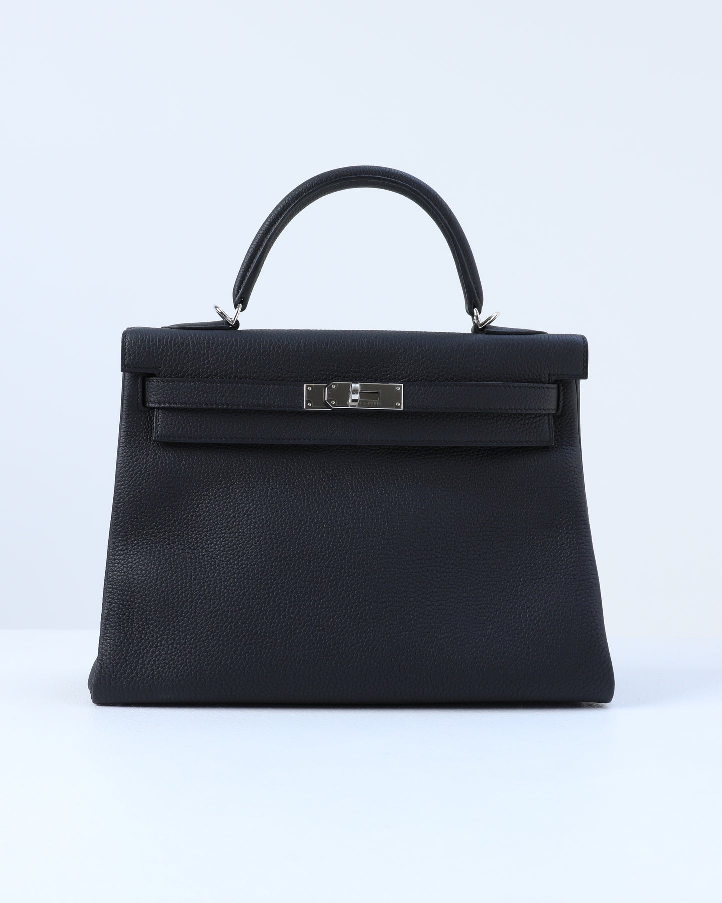Kelly 32 Retourne Black in Togo Leather with Palladium Hardware