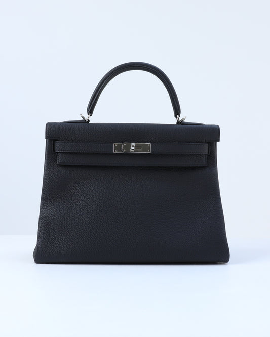 Kelly 32 Retourne Black in Togo Leather with Palladium Hardware