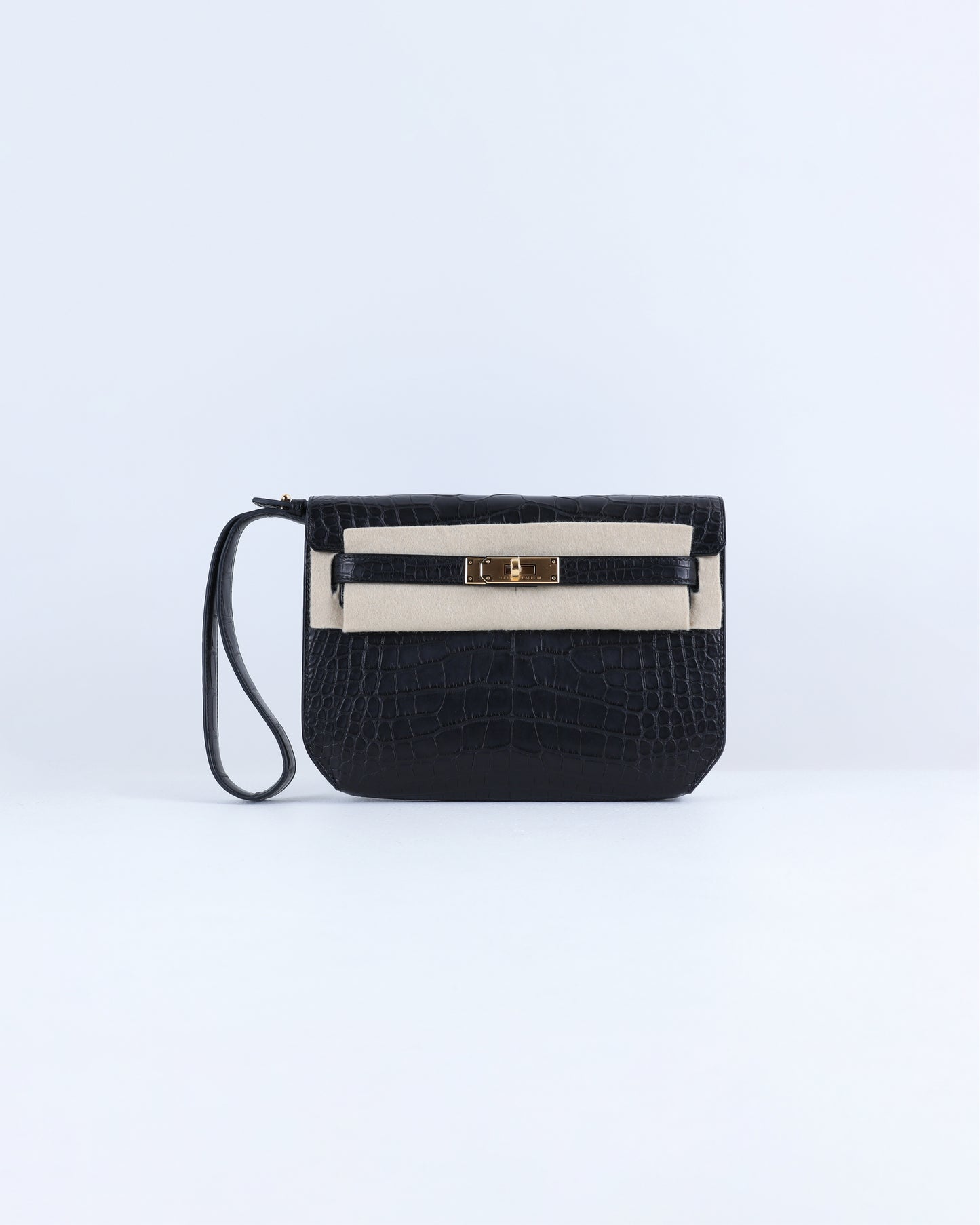 Kelly Depeches 25 Black Matte Alligator with Gold Hardware