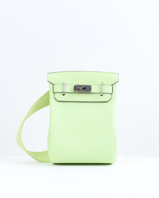 Hac A Dos PM Backpack Vert Absinthe in Togo Leather with Palladium Hardware