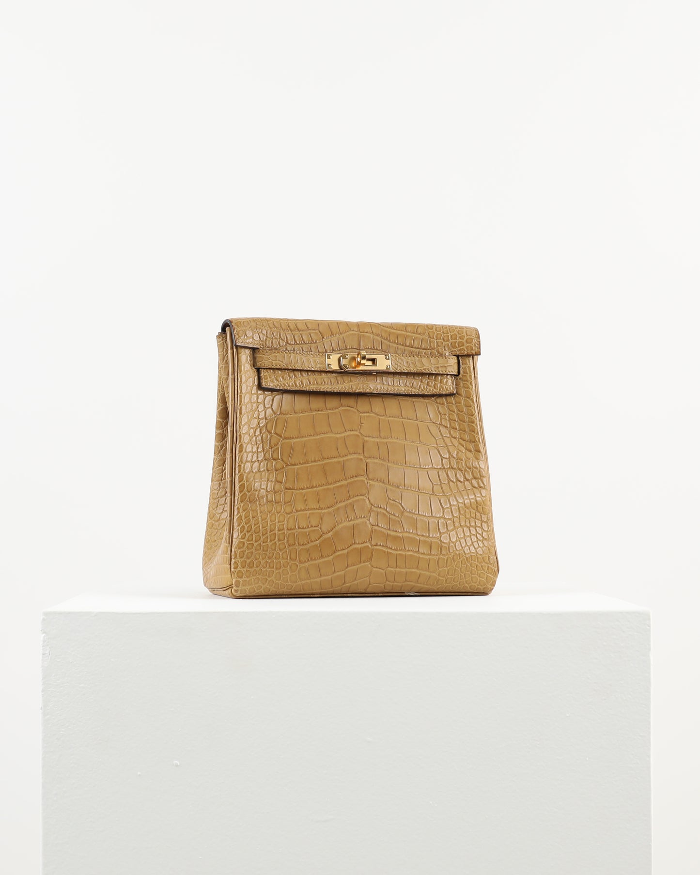 Kelly Ado Backpack Matte Kraft Alligator with Gold Hardware