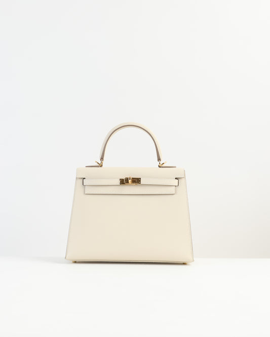 Kelly 25 Sellier Craie in Epsom Leather with Gold Hardware