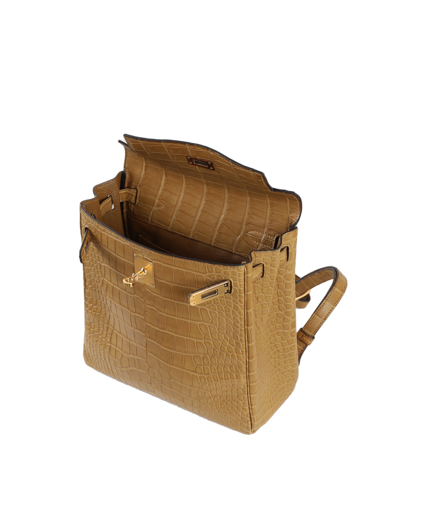 Kelly Ado Backpack Matte Kraft Alligator with Gold Hardware