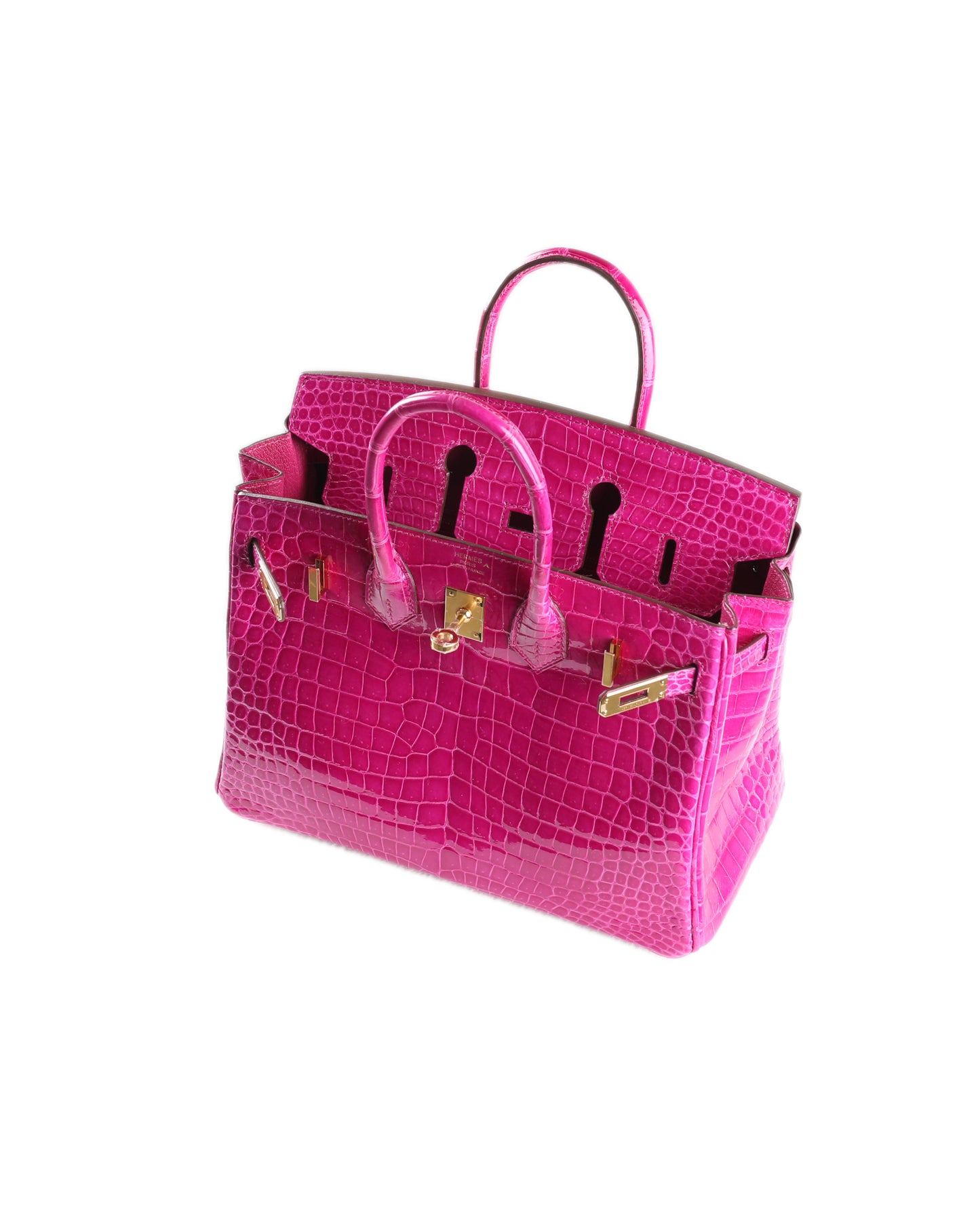 Birkin 25 Rose Scheherazade Porosus Crocodile with Gold Hardware