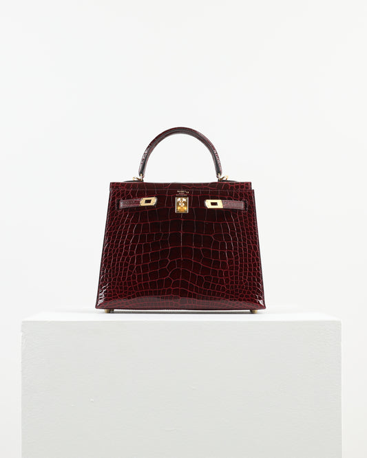 Kelly 25 Bordoeaux Alligator with Gold Hardware
