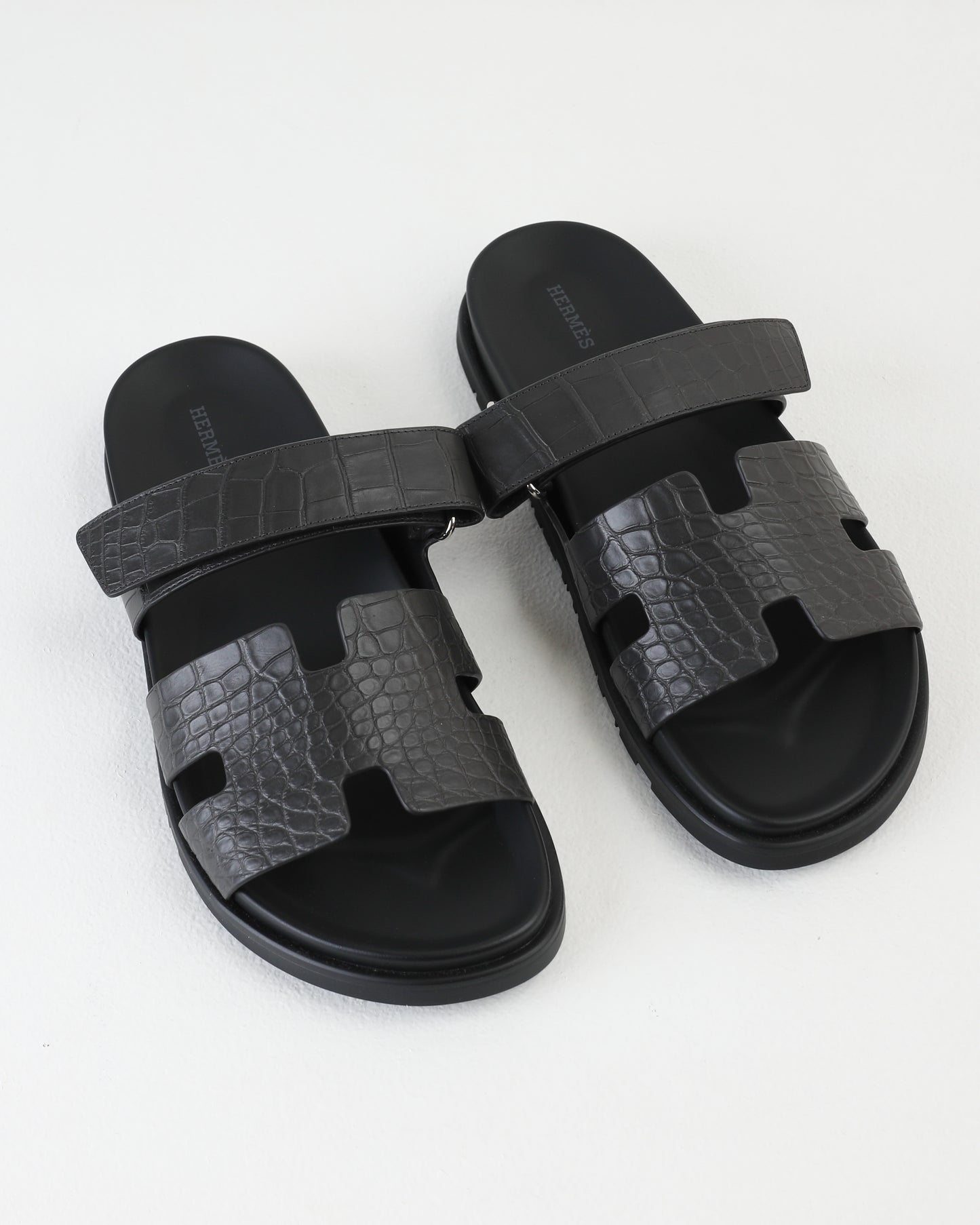 Chypre Sandal in Black Crocodile Leather