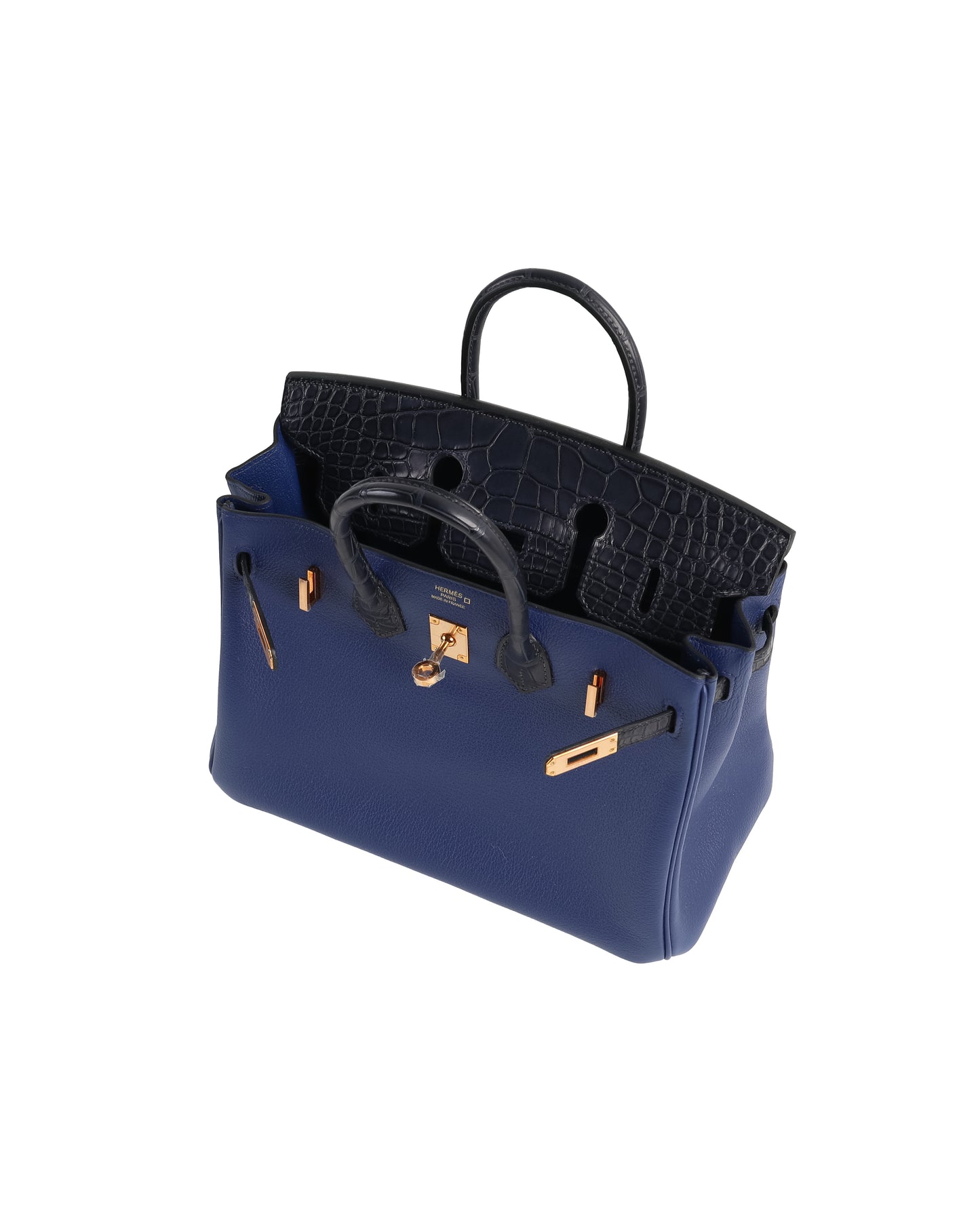 Birkin 25 Blue Saphir / Blue Marine Touch in Matte Alligator with Rose Gold Hardware