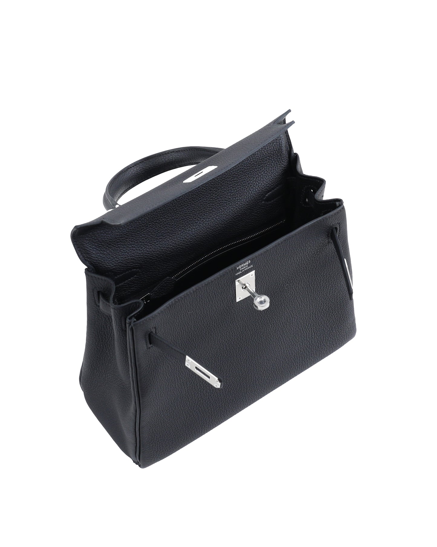 Kelly 25 Black in Togo Leather with Palladium Hardware