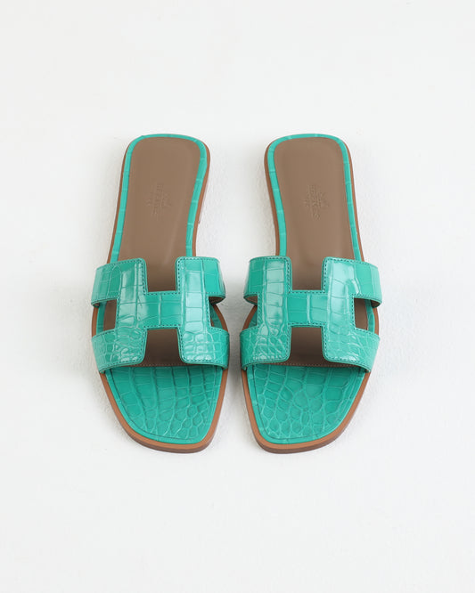Oran Sandal in Vert Jade Alligator Leather