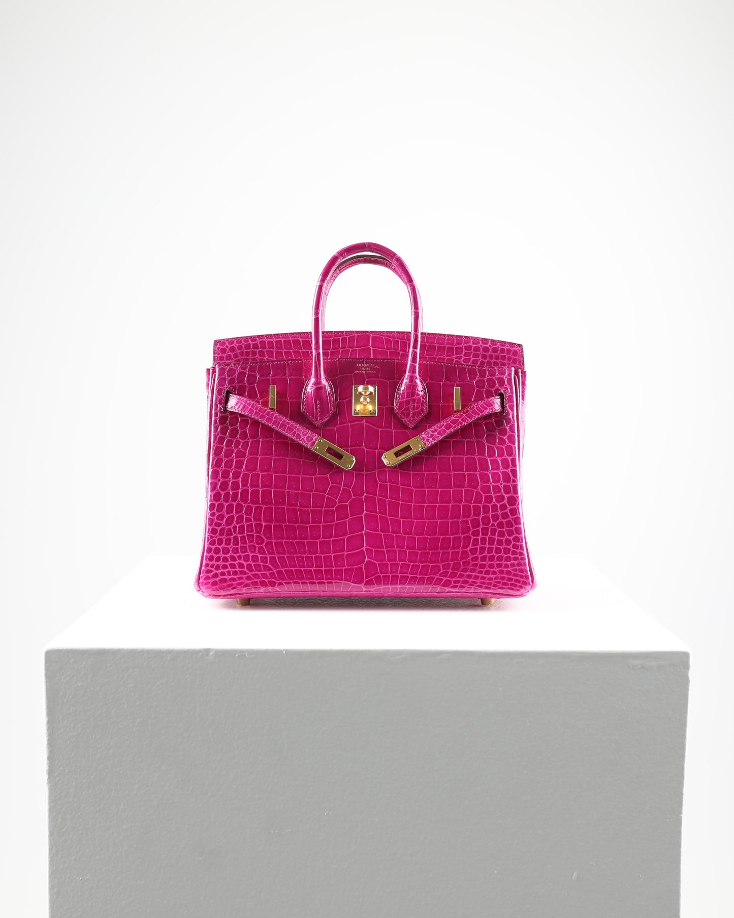 Birkin 25 Rose Scheherazade Porosus Crocodile with Gold Hardware