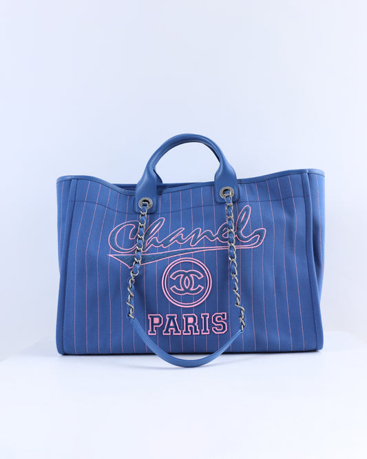 Chanel Deauville Large Blue/Pink Striped Tote Bag