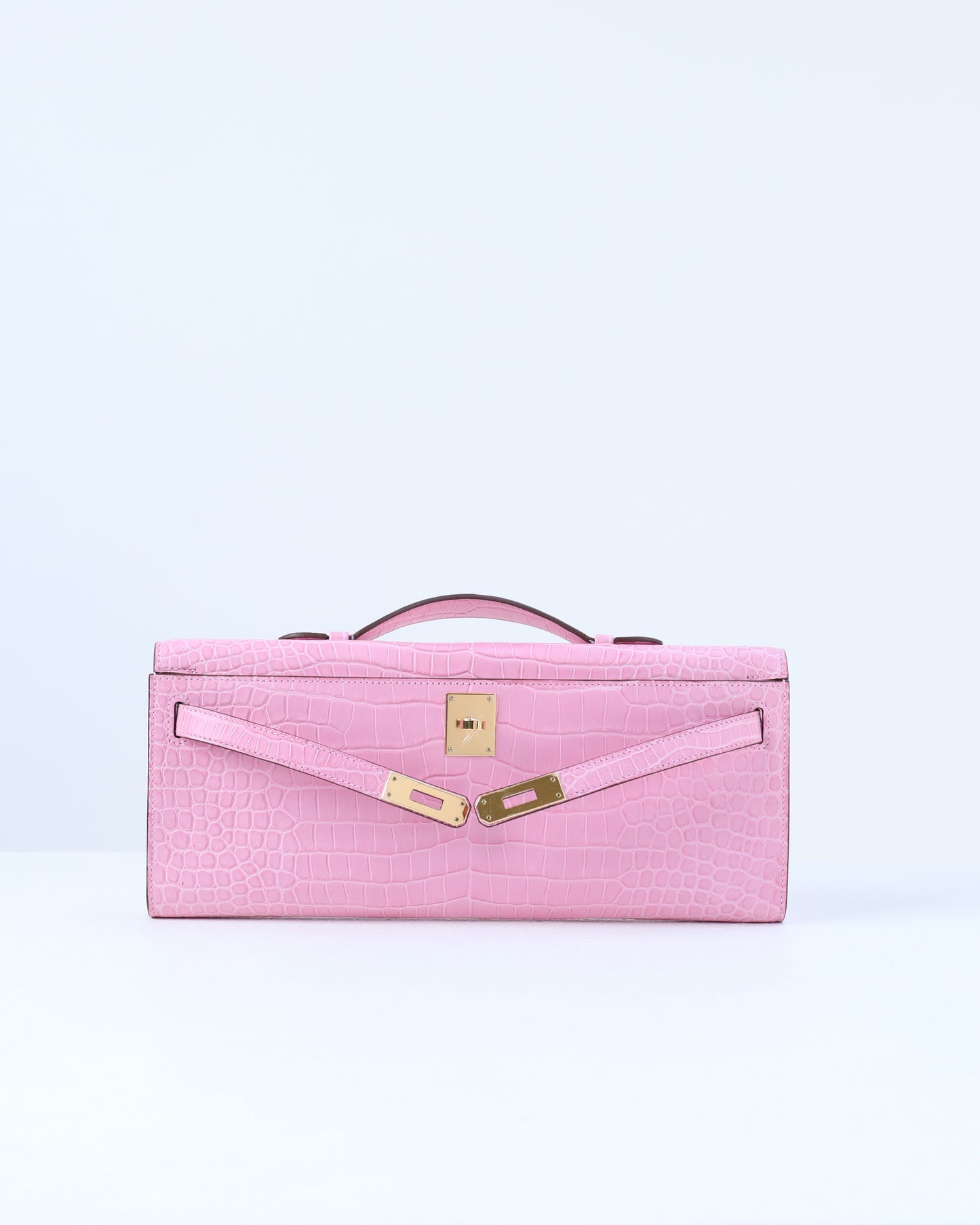 Kelly Cut Bubblegum Pink in Porosus Crocodile with Gold Hardware