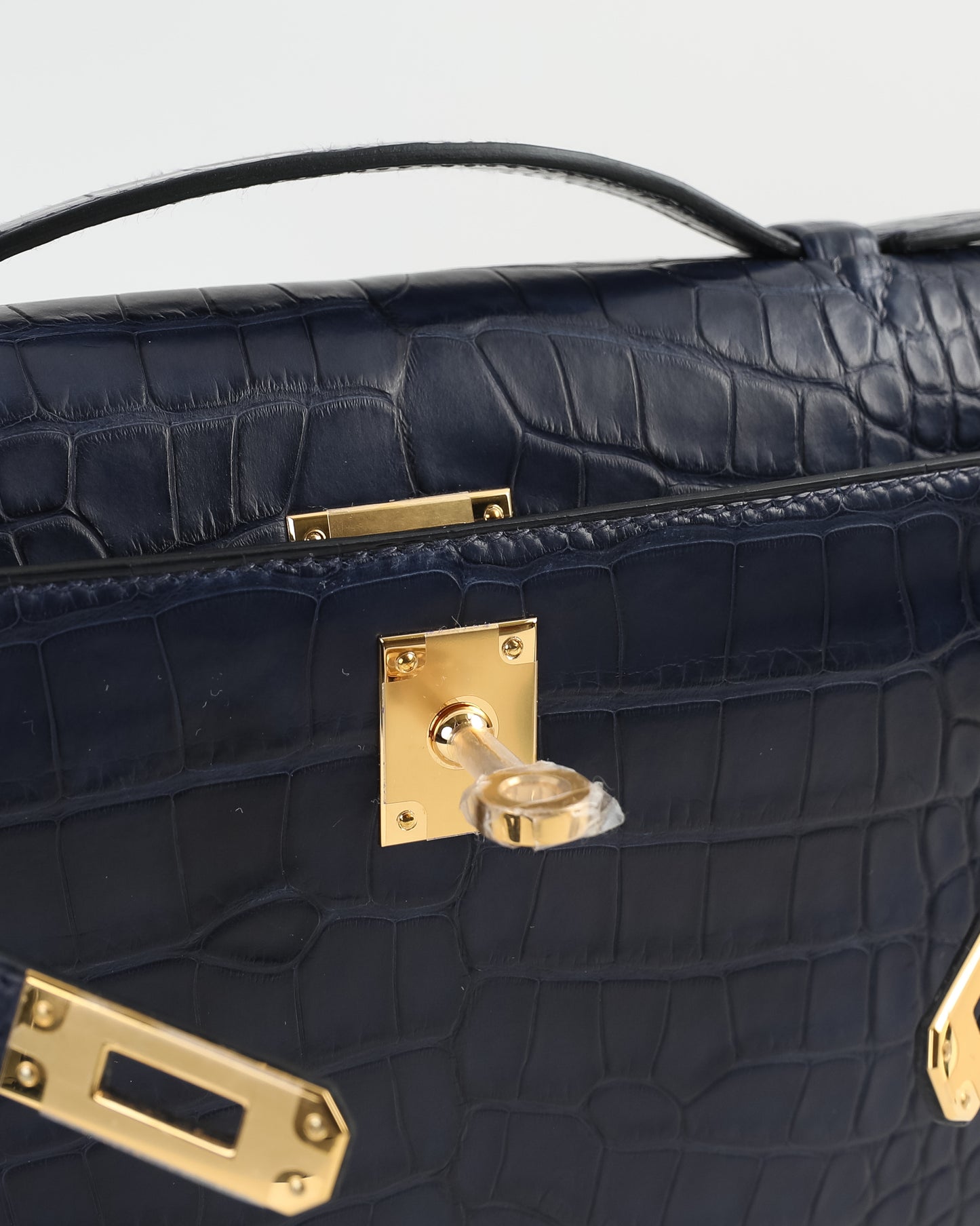 Kelly Pochette Bleu Nuit Alligator Mississippiensis with Gold Hardware