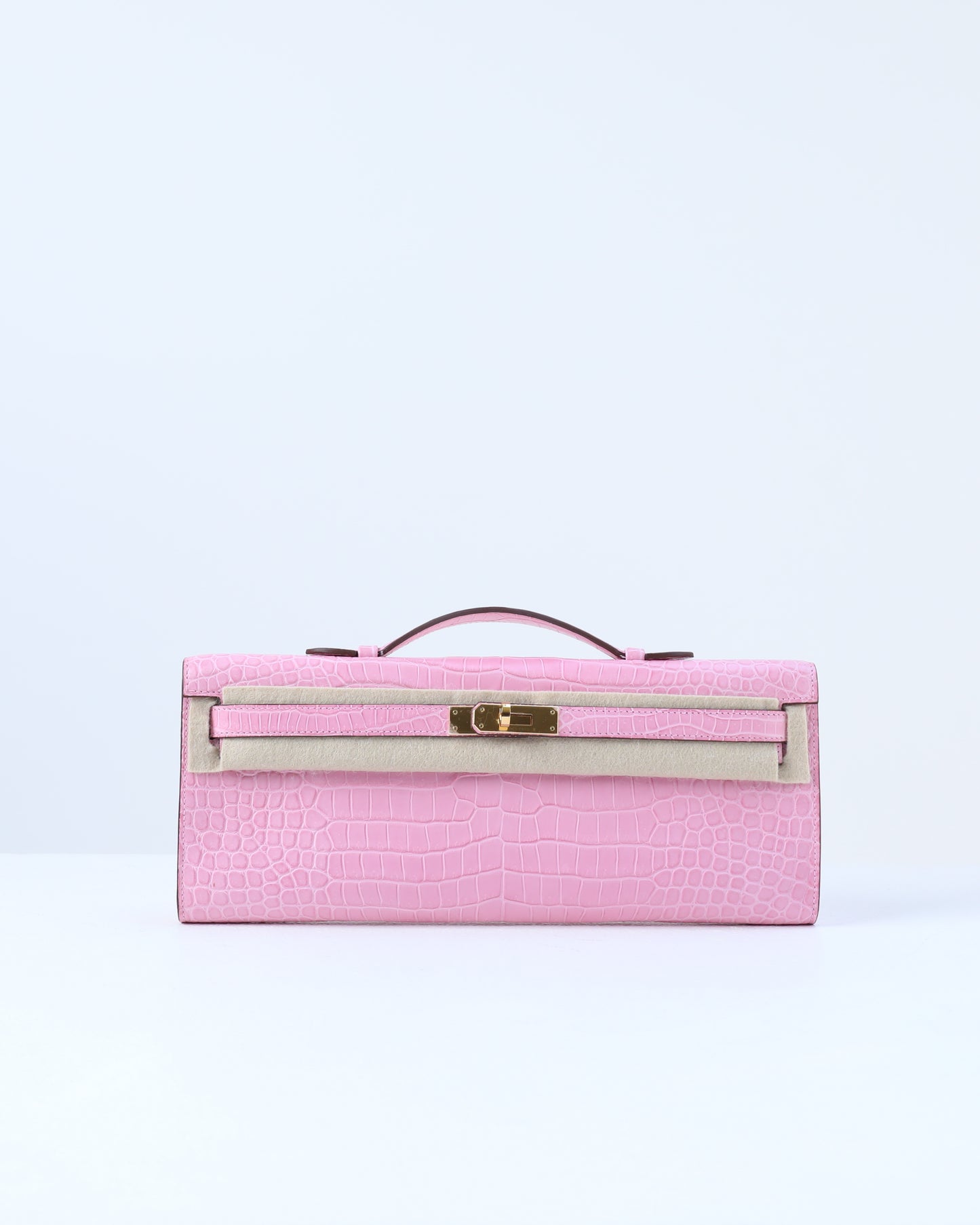 Kelly Cut Bubblegum Pink in Porosus Crocodile with Gold Hardware