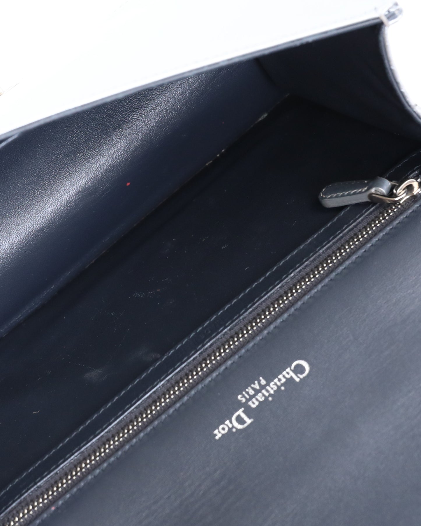 Dior Silver Medium Cannage Patent Leather Diorama Wallet On Chain