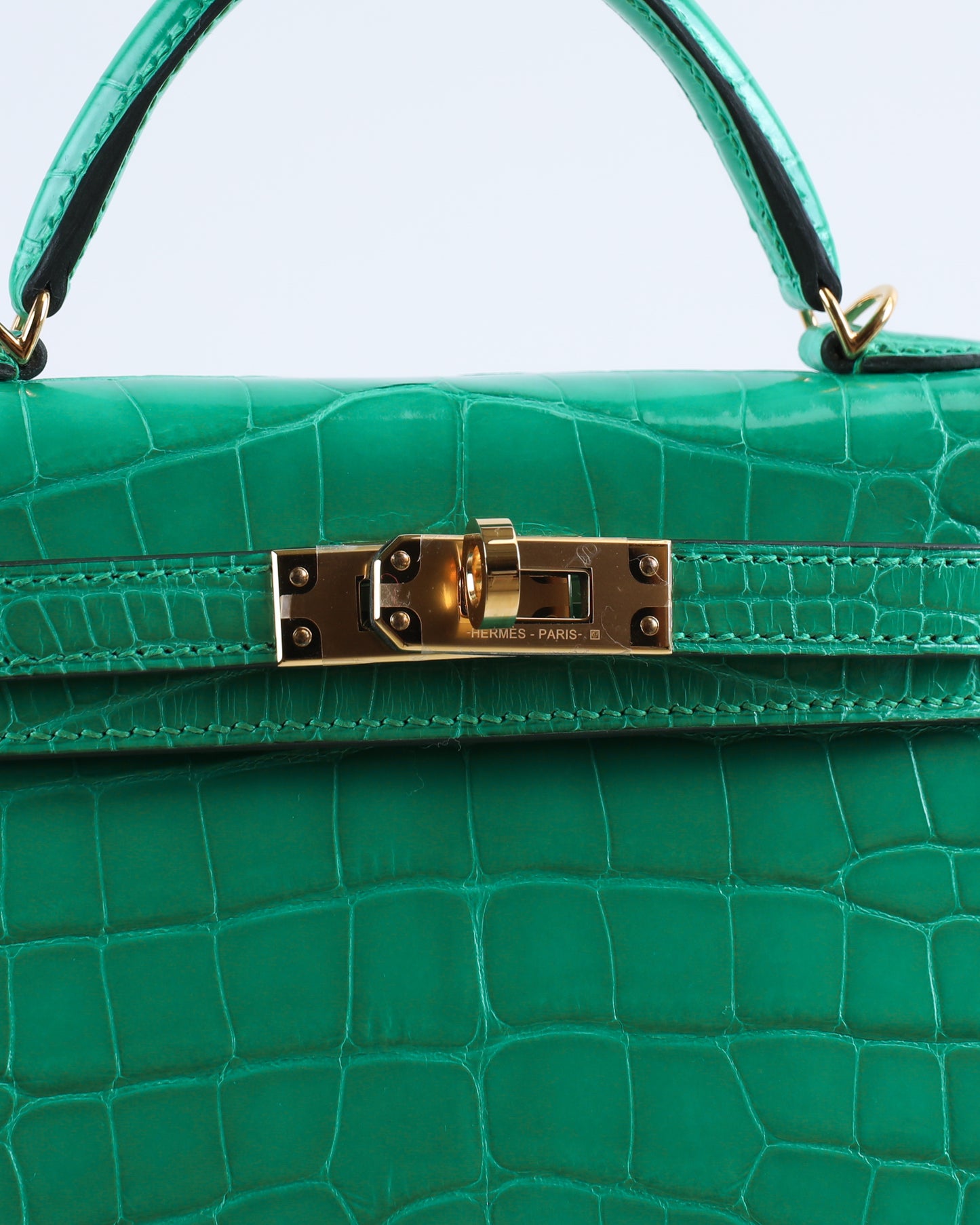 Kelly 20 Vert Jade Sellier Alligator with Gold Hardware
