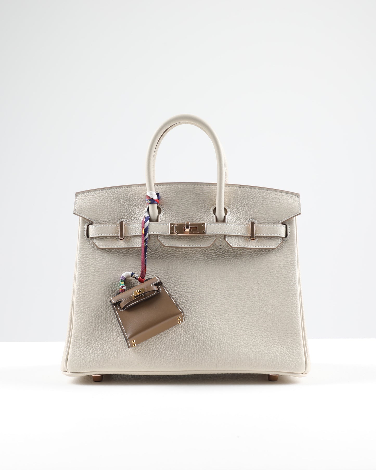 Micro Mini Kelly Twilly Bag Charm Etoupe with Gold Hardware