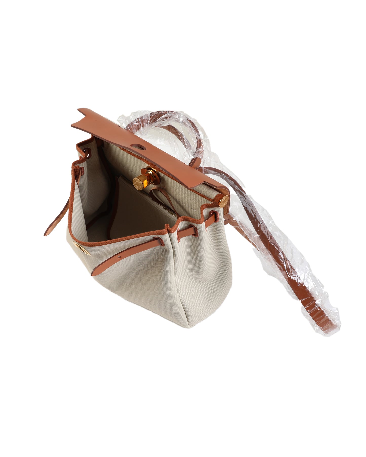 Herbag Zip 31 in Tan Vache Hunter and Beton Toile with Gold Hardware