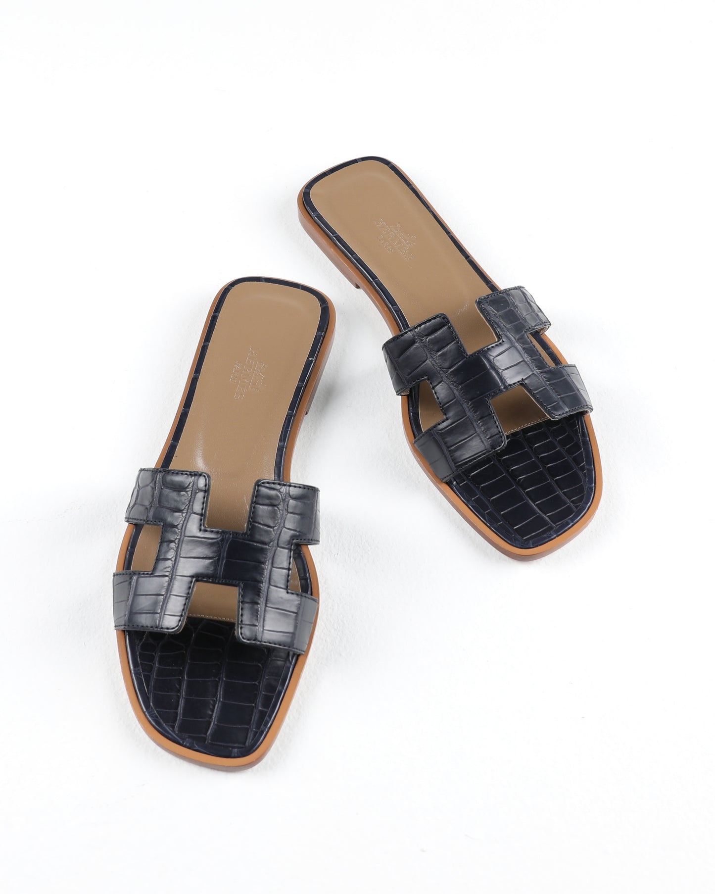 Oran Sandal in Dark Blue Matte Alligator Leather
