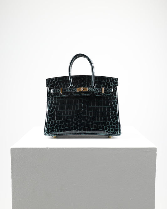Birkin 25 Vert Fonce Niloticus Crocodile with Gold Hardware