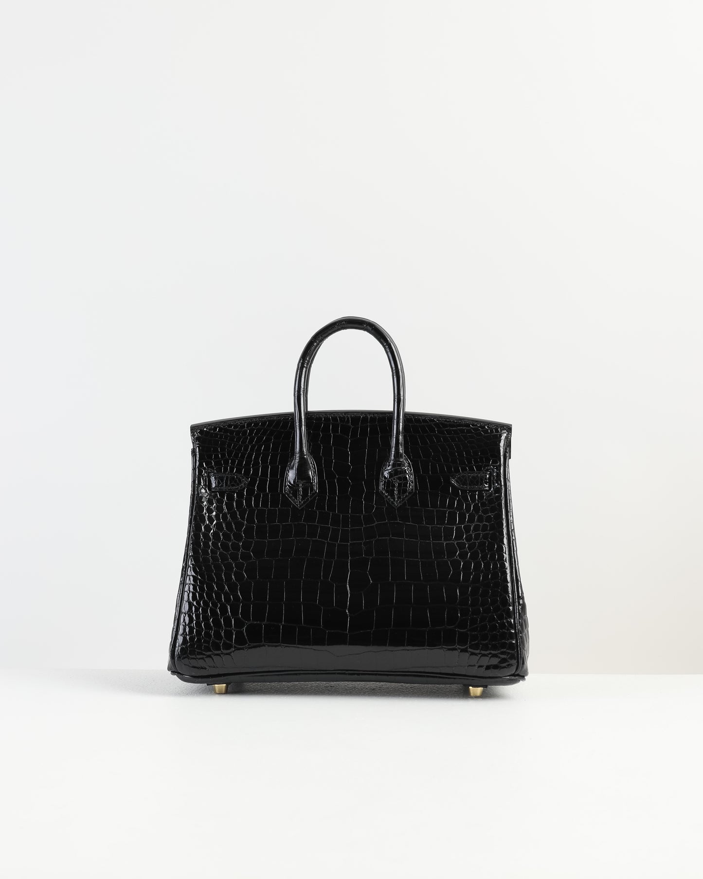 Birkin 25 in Black Shiny Porosus Crocodile with Gold Hardware