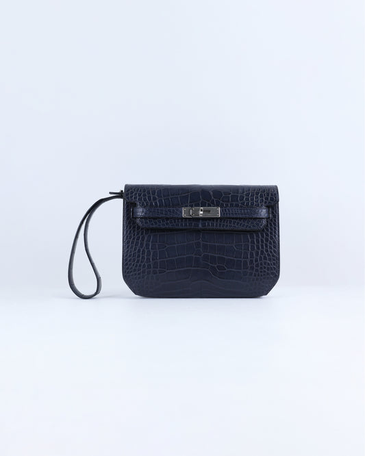 Kelly Depeches 25 Blue Indigo Matte Alligator with Palladium Hardware