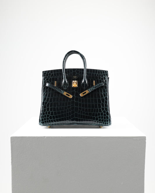 Birkin 25 Vert Fonce Niloticus Crocodile with Gold Hardware