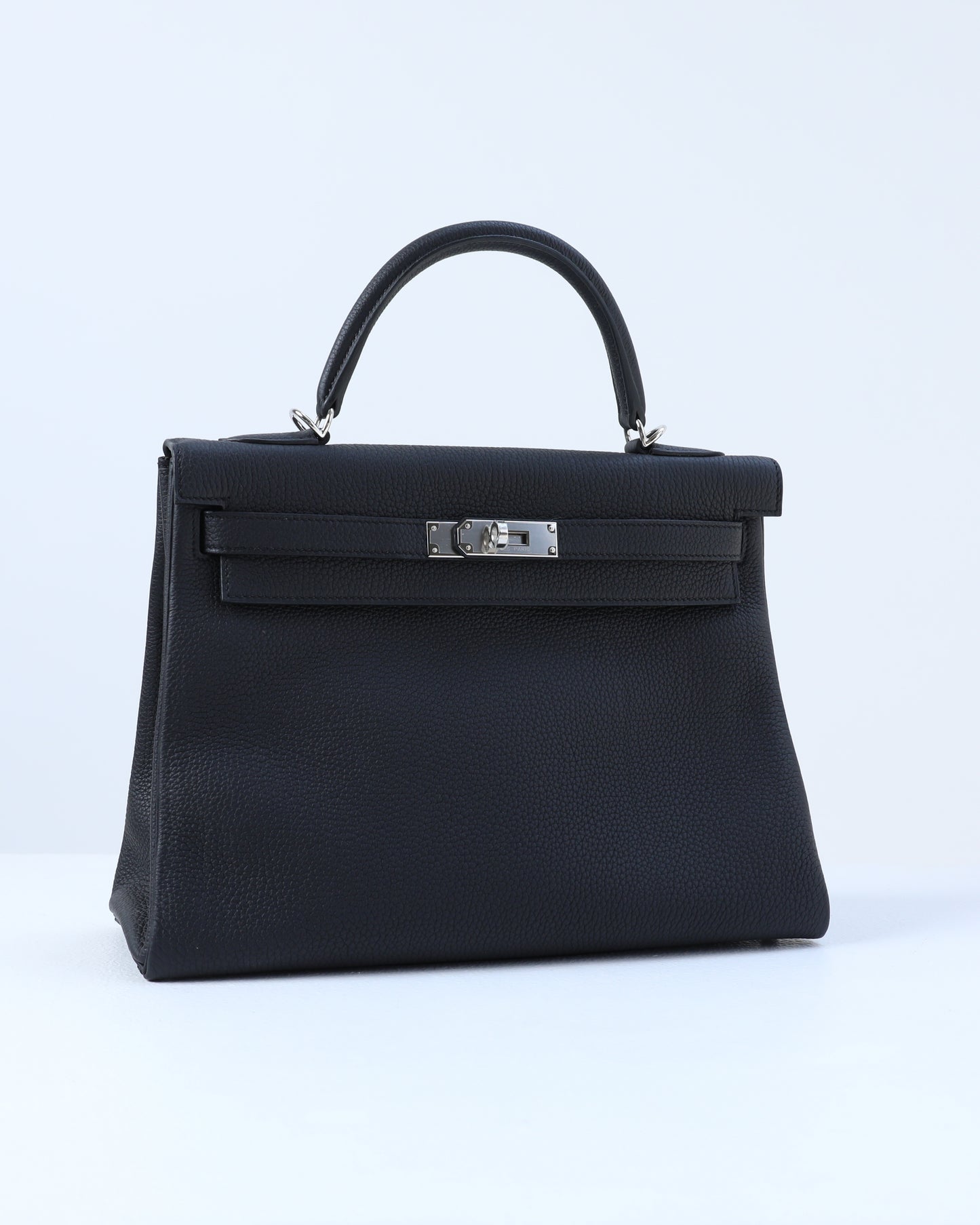 Kelly 32 Retourne Black in Togo Leather with Palladium Hardware