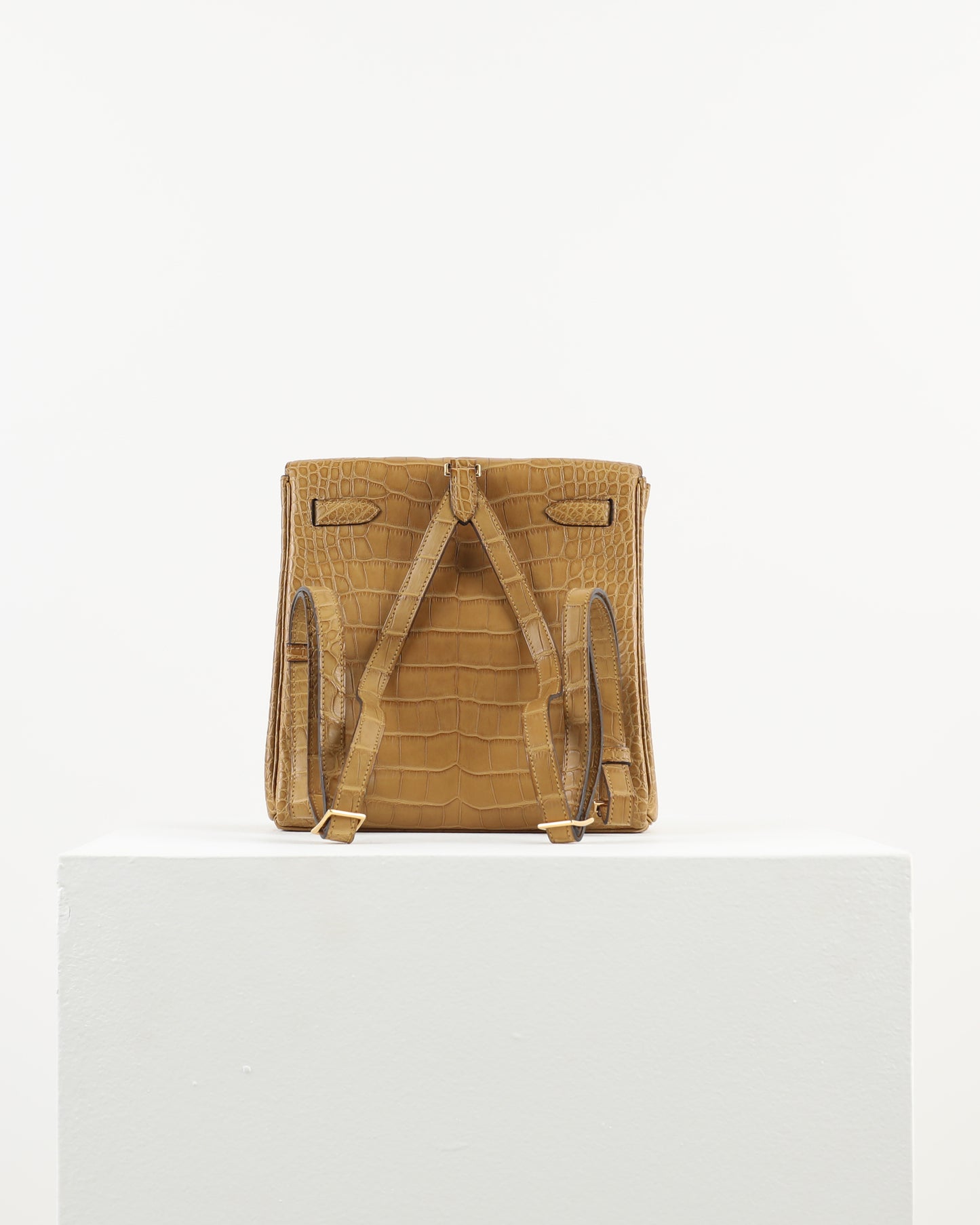 Kelly Ado Backpack Matte Kraft Alligator with Gold Hardware