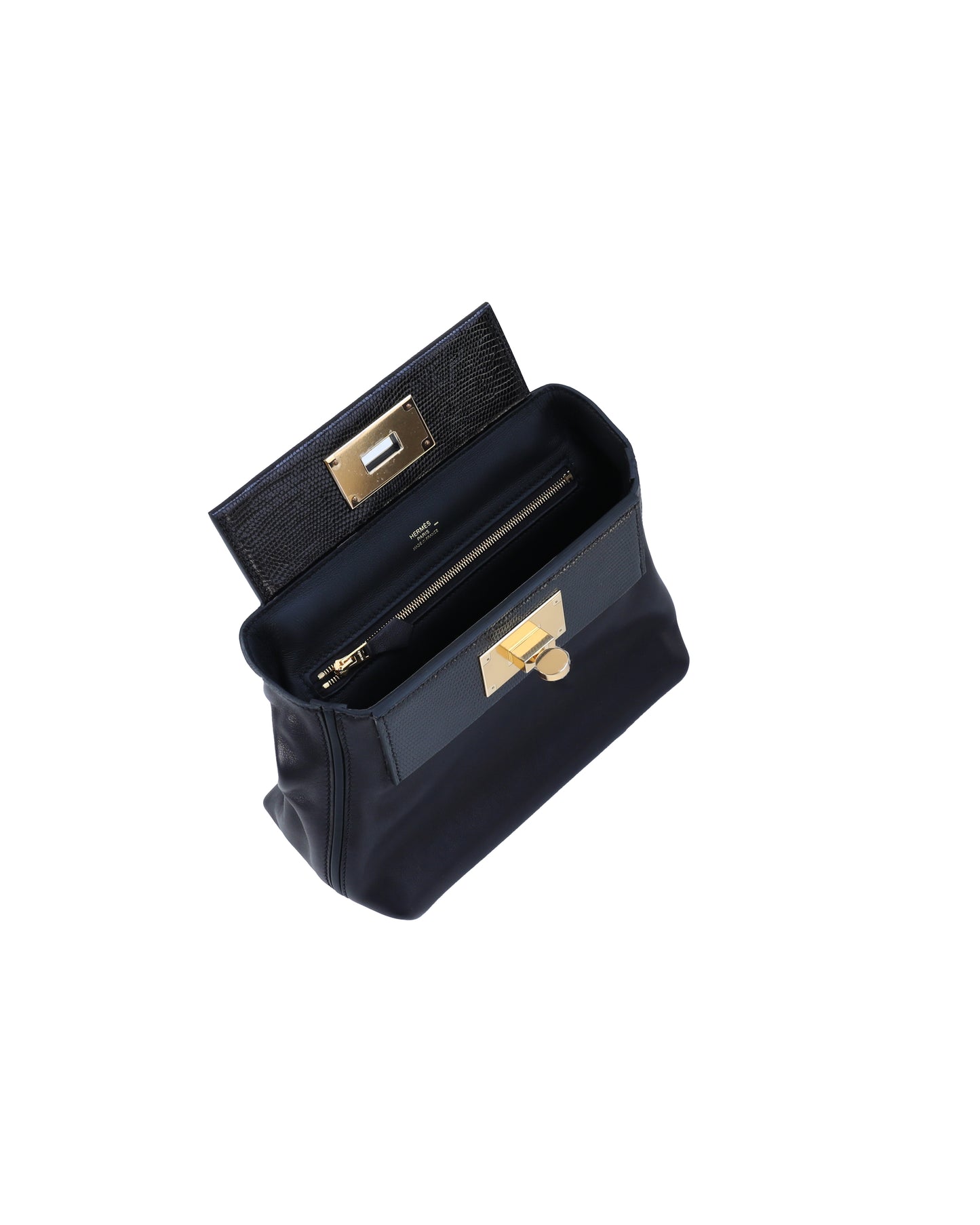 Hermès 24/24 21 Black in Swift Leather with Lizard Touch with Gold Hardware