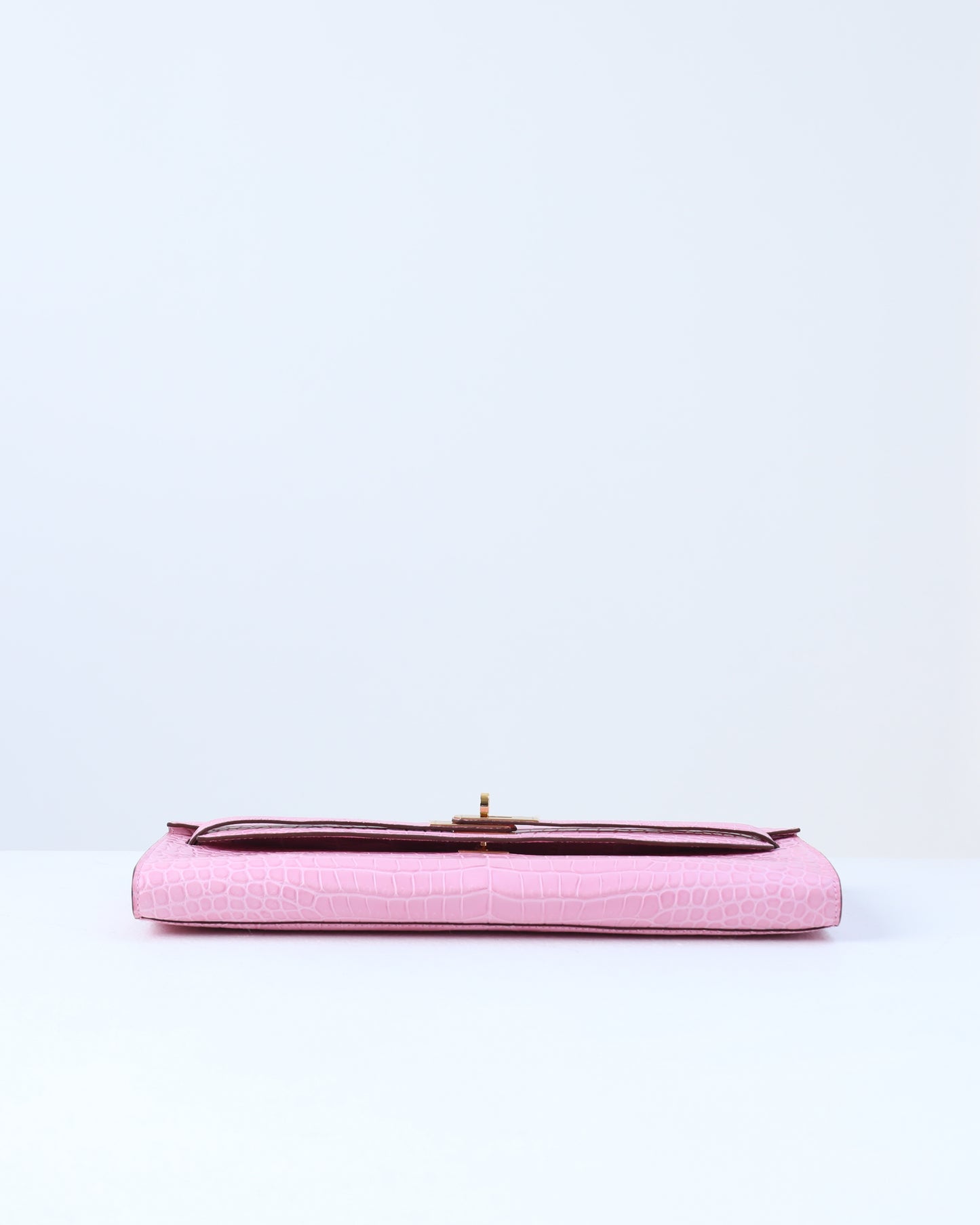 Kelly Cut Bubblegum Pink in Porosus Crocodile with Gold Hardware
