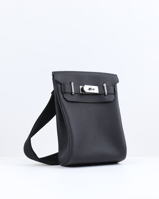 Hac a Dos PM Backpack Black in Togo Leather with Palladium Hardware