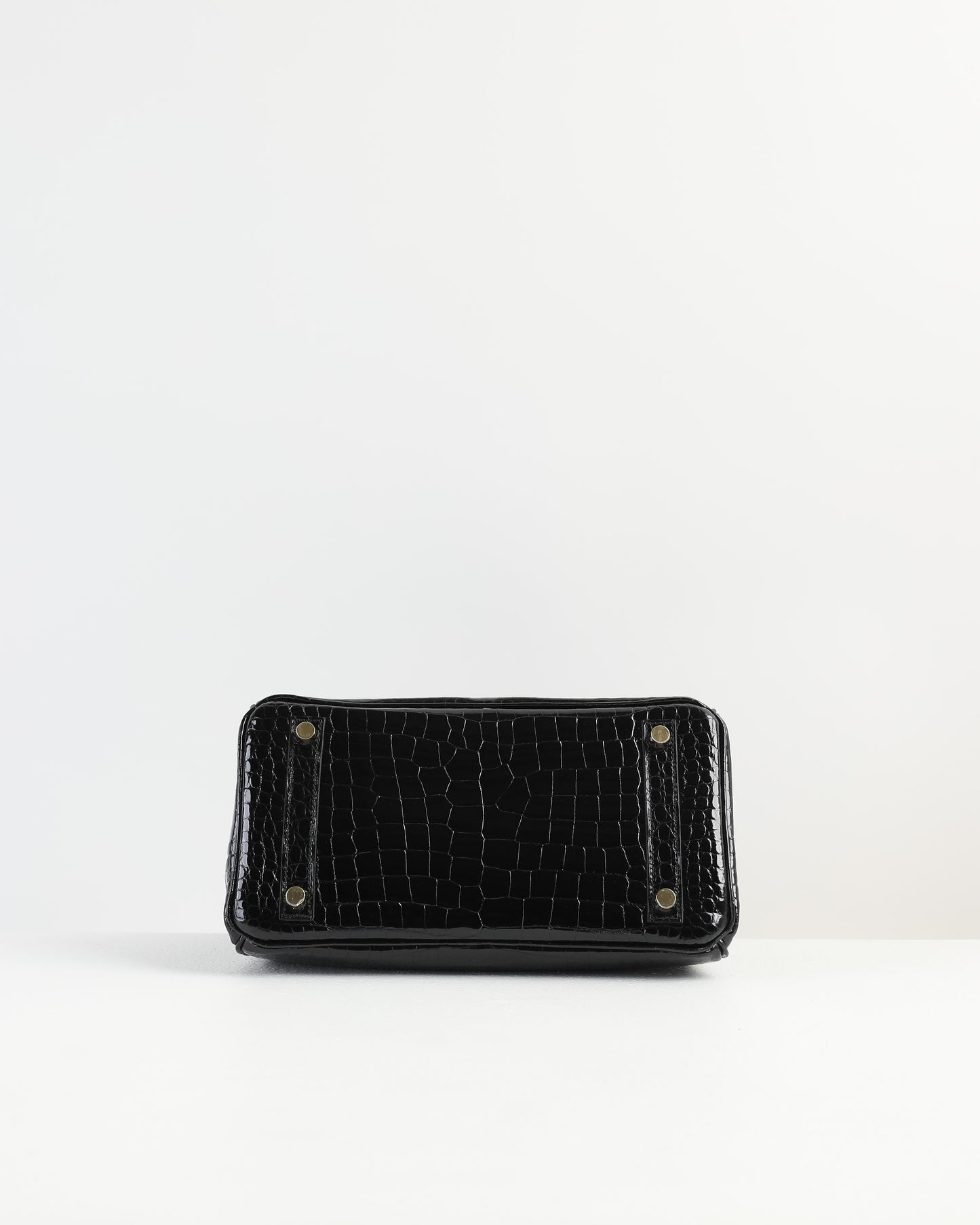 Birkin 25 in Black Shiny Porosus Crocodile with Gold Hardware