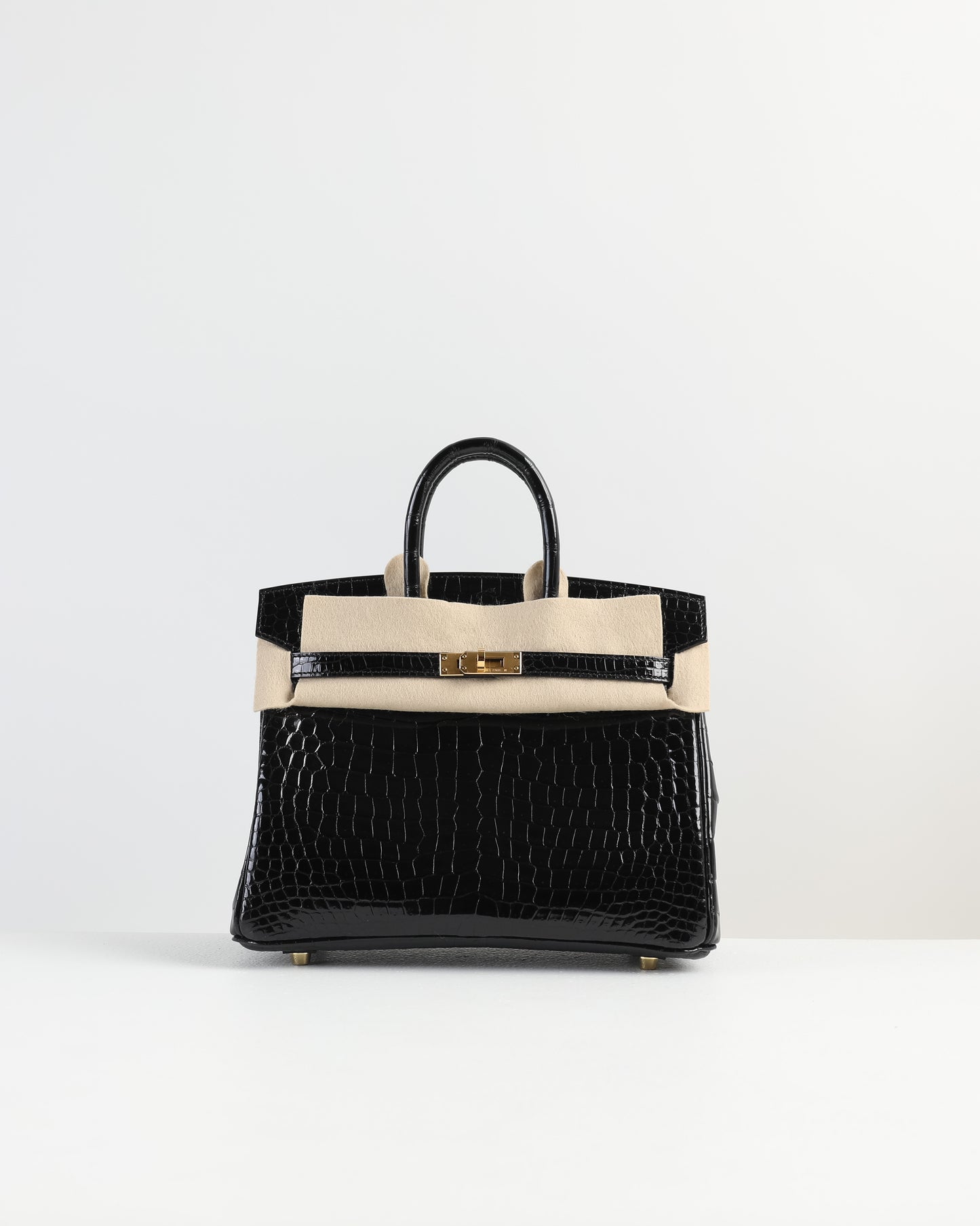 Birkin 25 in Black Shiny Porosus Crocodile with Gold Hardware