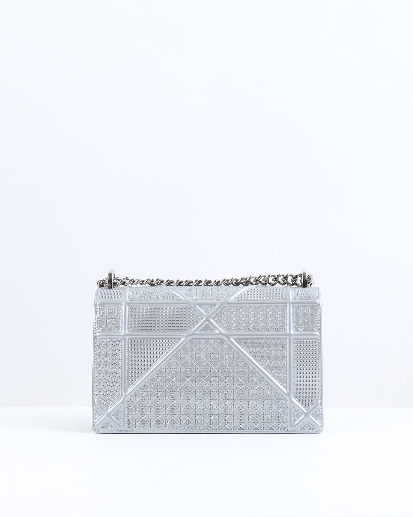 Dior Silver Medium Cannage Patent Leather Diorama Wallet On Chain