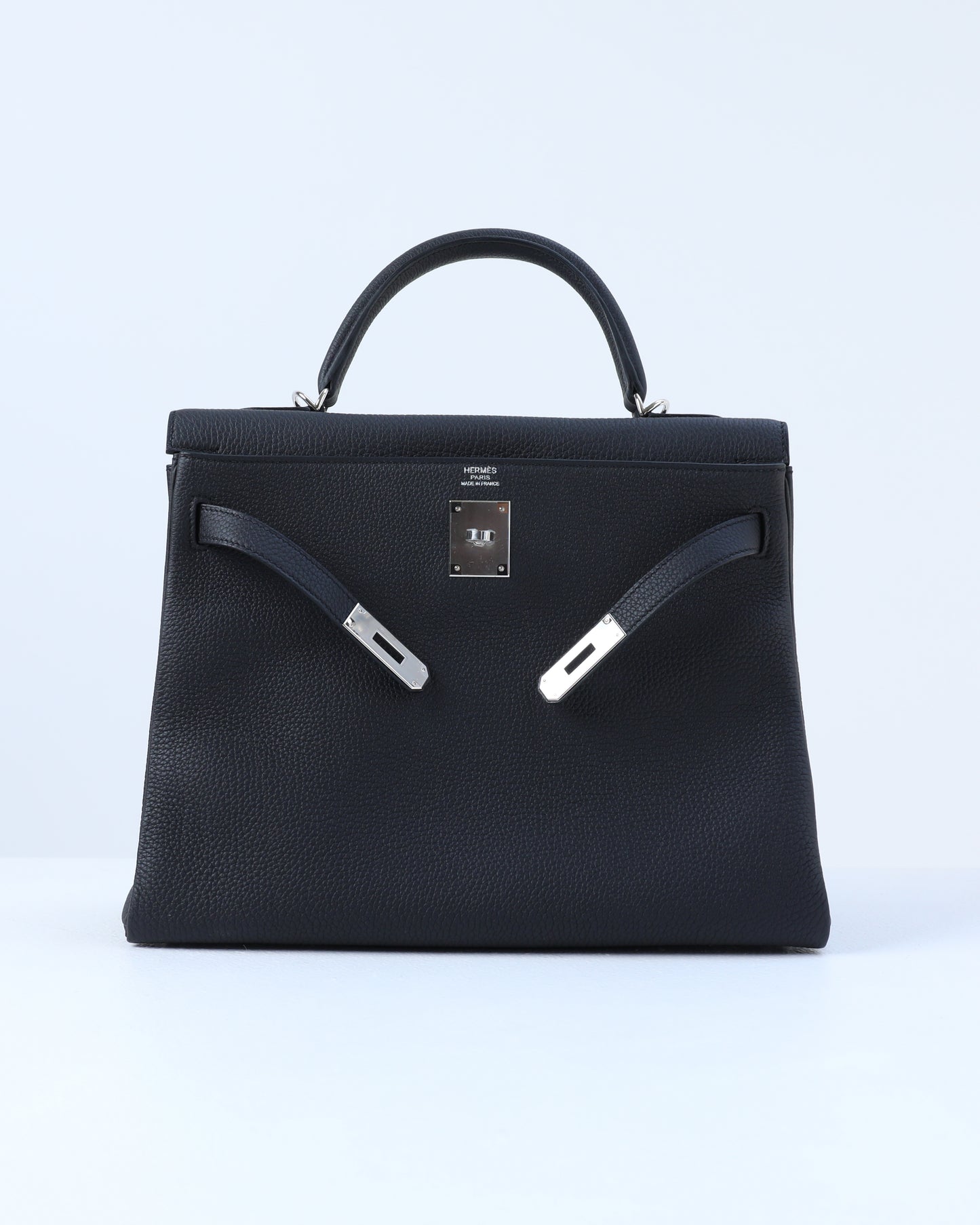 Kelly 32 Retourne Black in Togo Leather with Palladium Hardware