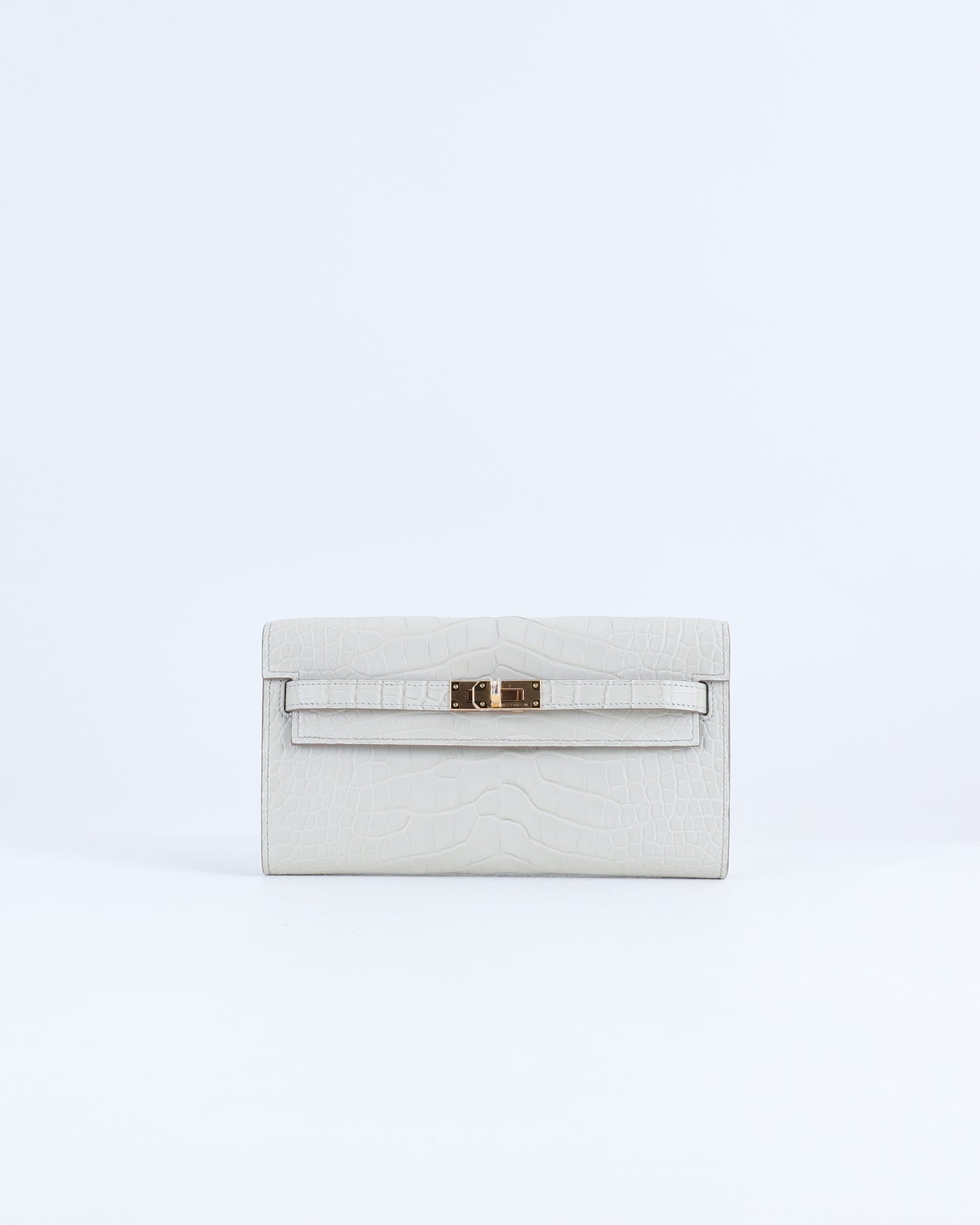 Kelly To Go Beton Matte Alligator with Gold Hardware