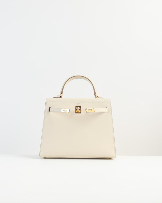 Kelly 25 Sellier Craie in Epsom Leather with Gold Hardware