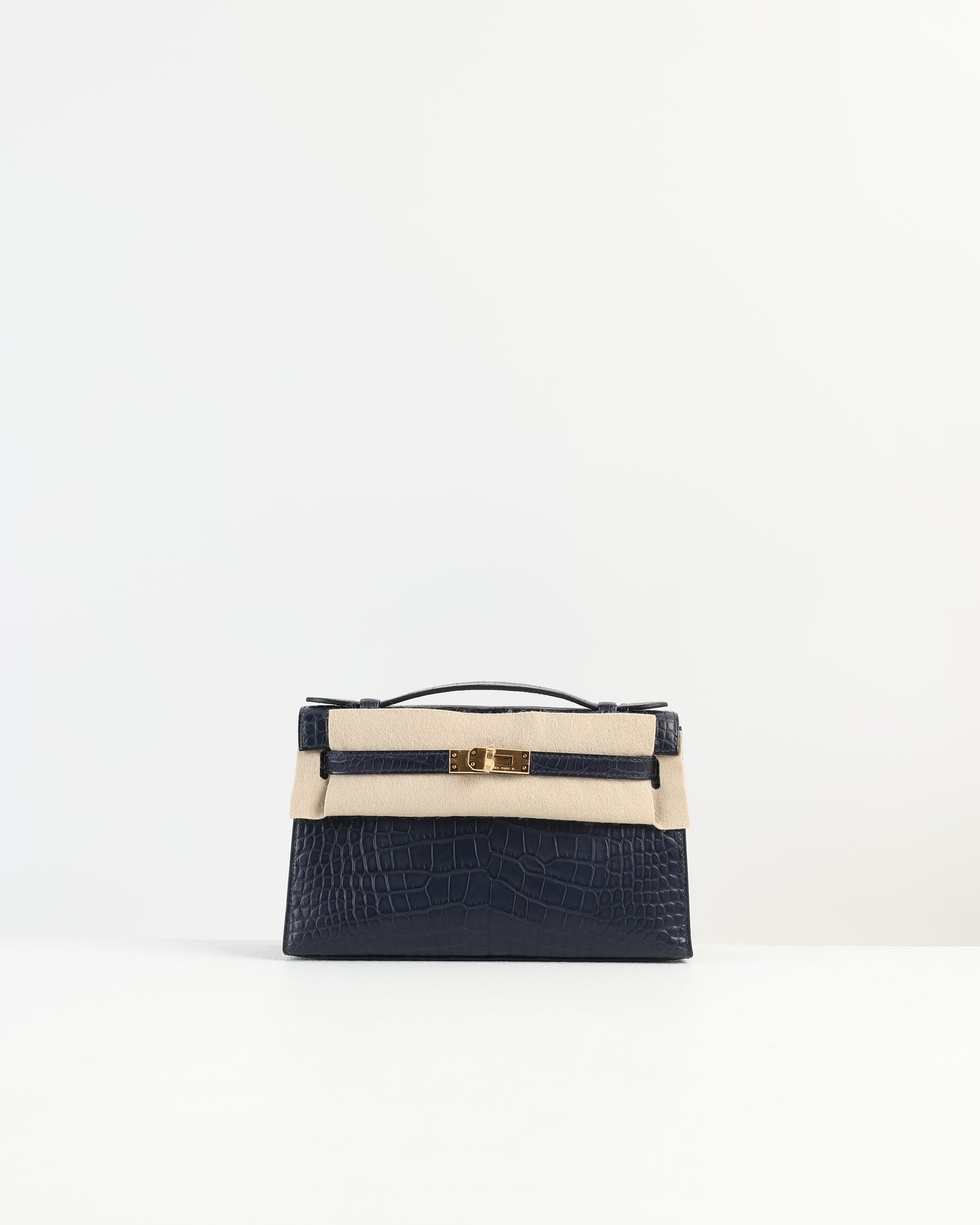 Kelly Pochette Bleu Nuit Alligator Mississippiensis with Gold Hardware