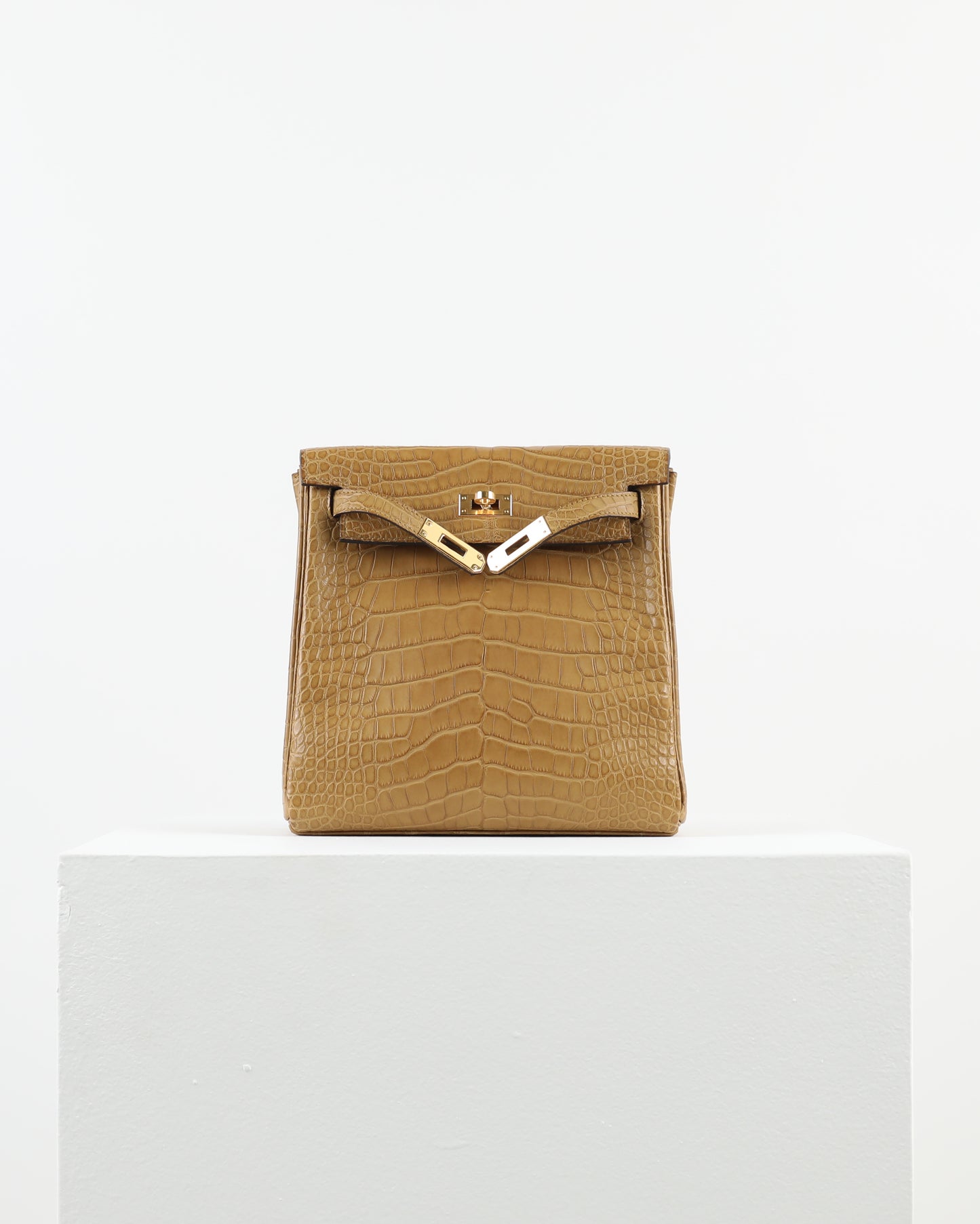 Kelly Ado Backpack Matte Kraft Alligator with Gold Hardware