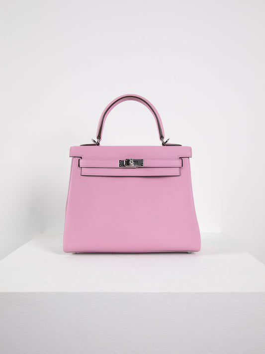 Kelly 25 in Mauve Sylvestre Swift Leather with Palladium Hardware