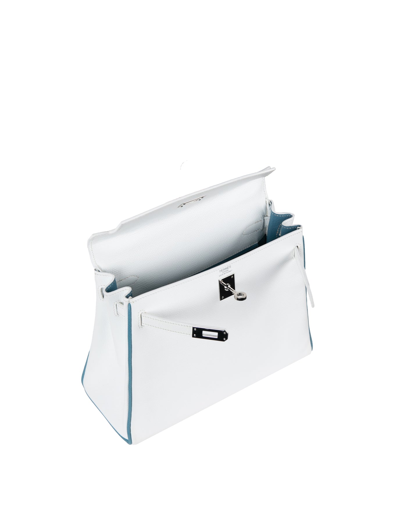 Kelly 25 in White with Contrast Pipe Epsom with Palladium Hardware (Vintage)