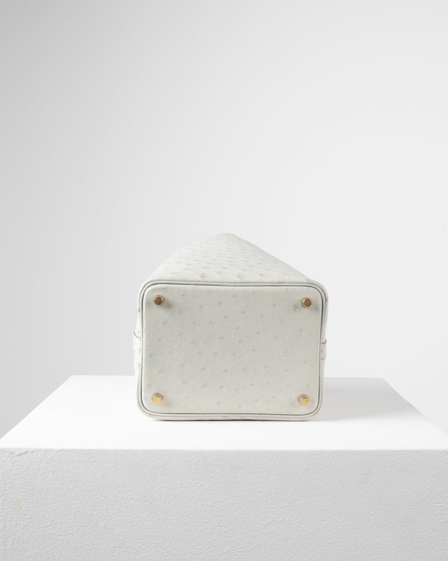 Picotin 18 Gris Perle in Ostrich Skin with Gold Hardware