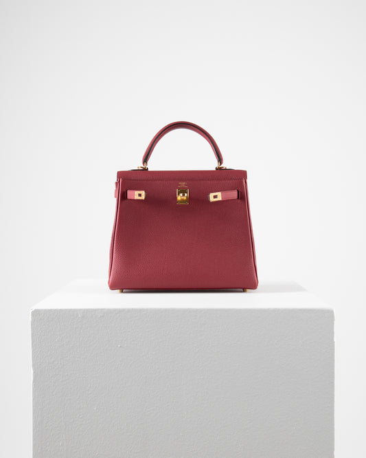 Kelly 25 Rouge Grenat in Togo Leather with Gold Hardware